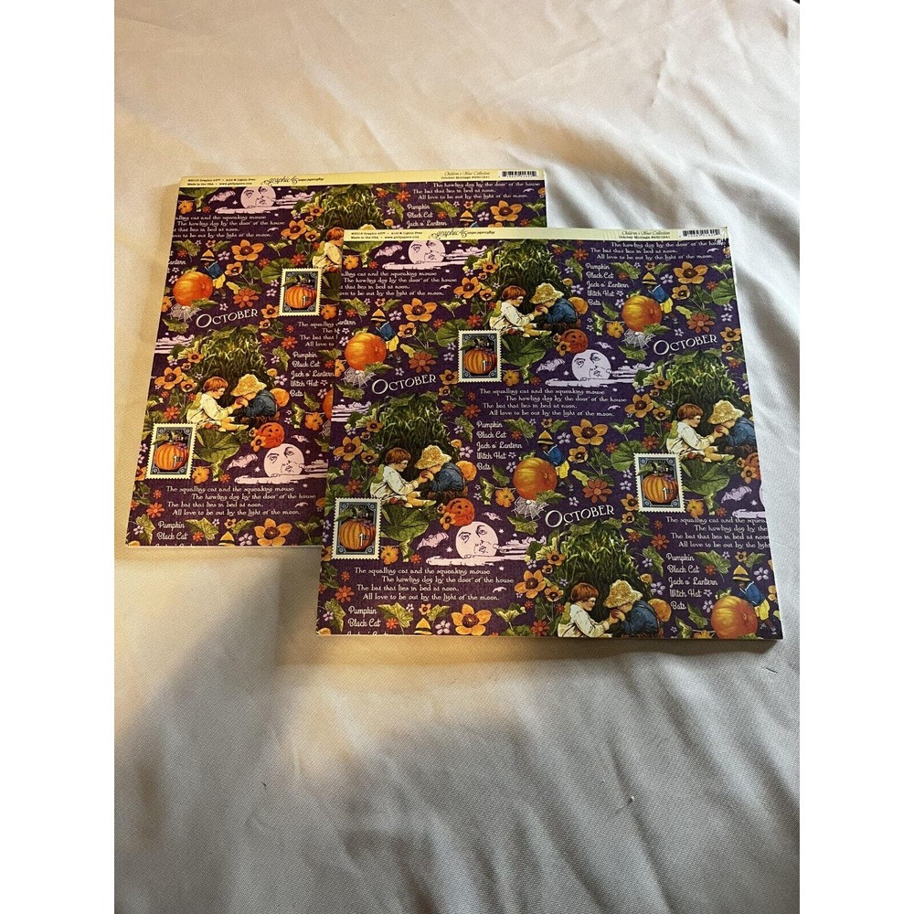 2 Graphic 45 Children's Hour Collection Pumpkin Bat 12"October Montage Cardstock